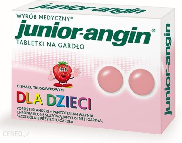 Junior-angin Tabletki na ból gardła o smaku truskawkowym 36 tabletek